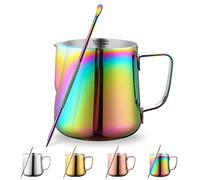 Kyraton Jarra De Espuma De Leche De 12 oz - 350 ml, Jarras De Vapor De Acero Inoxidable Con Bolígrafo Decorativo, Tazas De espuma De Café Con leche, Jarras De Vapor, Jarra De Leche (Arcoíris)