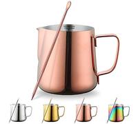 Kyraton Jarra De Espuma De Leche De 12 oz - 350 ml, Jarras De Vapor De Acero Inoxidable Con Bolígrafo Decorativo, Tazas De espuma De Café Con leche, Jarras De Vapor, Jarra De Leche (Oro rosa)