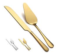Kyraton Juego de Cuchillo Y Servidor Para Pastel de Boda, chapado en oro de titanio Conjunto de corte de pastel de acero inoxidable para boda Incluye cortador de pastel y servidor