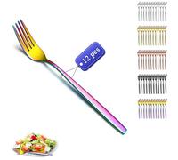 Kyraton Rainbow Dinner Fork 12 piezas, acero inoxidable 18,3 cm Forks Colorful Titanium Plating Plate, Mutil-Color Forks Set of 12