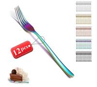 Kyraton Rainbow Dinner Fork 12 piezas, acero inoxidable 20 cm Forks Colorful Titanium Plating Plate, Mutil-Color Forks Set of 12