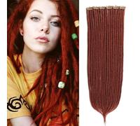 Kyriena Extensiones de rastas rojas con clip, 4 piezas de rastas falsas con clip de jengibre de 24 pulgadas, finas 0.6 cm, extensiones sintéticas suaves hippie para mujer