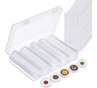 Kyrio 100 cápsulas de Monedas de 30 mm, Soporte de plástico para Monedas para Proteger la Junta, Caja organizadora de Almacenamiento para Suministros de colección de Monedas, se Adapta a 5 tamaños