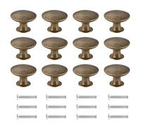 Kyrio 12 piezas de perillas de bronce antiguo Vintage tiradores de 30 mm perillas redondas de latón para muebles de baño de cocina cajón de gabinete bronce amarillo