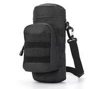 Kyrio Molle Soporte para botella de agua Tactical Military Kettle Canteen Bag Pack Bolso bandolera con bolsa de accesorios adicional y correa de hombro desmontable Negro 750ml