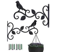 Kyrio Paquete de 2 soportes para cestas colgantes al aire libre, gancho de pared de 12 pulgadas, gancho de metal retro para jardín, soportes decorativos para plantas para comederos de pájaros y
