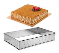 KYROSOL Molde Rectangular Ajustable para Repostería, 25x17,5x4,8 cm | Molde Tarta Rectangular Desmontable, Aro de Horneado Cuadrado para Pastel para Tiramisú, Mousses, Brownies y Tartas de Capas