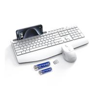 KYSONA Combo de teclado y mouse inalámbricos, teclado inalámbrico de tamaño completo con reposamuñecas, soporte para iPad, 2.4G 3 DPI ajustable para computadora/portátil/PC/Mac/Windows, color blanco