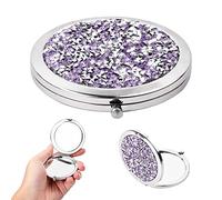 KYSUN Espejo de Bolsillo, Espejo Compacto, Espejo de Bolsillo con Aumento de 1x/2x de 7 cm, Mini Espejo de Viaje Redondo, Espejo de Maquillaje Portátil, Plegable para Mujeres, Diamante de Oro Rosa