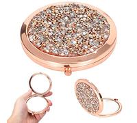 KYSUN Espejo de Bolsillo, Espejo Compacto, Espejo de Bolsillo con Aumento de 1x/2x de 7 cm, Mini Espejo de Viaje Redondo, Espejo de Maquillaje Portátil, Plegable para Mujeres, Diamante Púrpura Claro