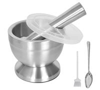 KYSUN Mortero de Acero Inoxidable, Juegos de Mortero y Mano, Acero Inoxidable Mortero Cocina, Trituradora y Tazón de Hierbas, Mortero de Especias con Tapa de Plástico, Cepillo y Cuchara