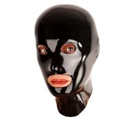 KYTFLCG Negra Capucha Látex Látex Natural Mascara Cremallera Trasera Disfraz de Cosplay Club Fiesta Látex Unisex(Size:XXL)