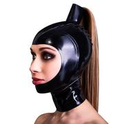 KYTFLCG Negro Capucha Látex con Peluca Látex Máscara Capucha Abertura Facial Completa Adecuado para Disfraces Carnaval(Size:XXL)