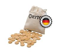 Kyto Fichas de madera para bingo - 150 discos de madera para tarjetas de juego de bingo de 14/3 mm, piedras de madera, piedras de conteo, marcadores u otras fichas, con bolsa de tela