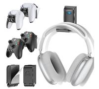 Kytok Soporte para Auriculares y Mando, Soporte Universal de Pared para Mandos Xbox/PS5/PS4/Nintendo Switch, Plegable Soporte 4 Mando y Cascos Pared, Organiza Accesorios Gaming, Negro, 2 Piezas