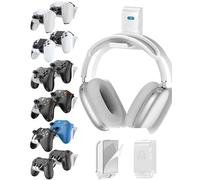 Kytok Soporte para Auriculares y Mando, Soporte Universal de Pared para Mandos Xbox/PS5/PS4/Nintendo Switch, Plegable Soporte 12 Mando y Cascos Pared, Organiza Accesorios Gaming, Blanco, 6 Piezas