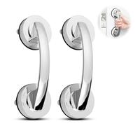 Kytpyi Asidero Ducha, Asidero Baño, 2 Piezas Asidero Baño Ventosa Desmontable Reutilizable, Sin perforación Plástico Agarraderas Baño para Armario Ventana Puerta de Vidrio Armario (Plata)