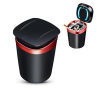 Kytpyi cenicero coche, cenicero con tapa, Cenicero de acero inoxidable sin humo con luz LED, desmontable fácil de limpiar cenicero portatil para el hogar, oficina, camping al aire libre (rojo)