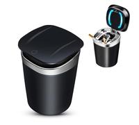 Kytpyi cenicero coche, cenicero con tapa, Cenicero de acero inoxidable sin humo con luz LED, desmontable fácil de limpiar cenicero portatil para el hogar, oficina, camping al aire libre (plata)