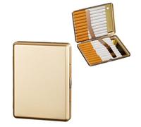 Kytpyi Pitilleras para Cigarrillos, Pitillera Tabaco de Liar, Pitillera Metal Moda Sencilla para 16~20 Cigarrillos con Ranura para Encendedor, Portátil Pitillera Mujer Hombre para Regalo (Oro)