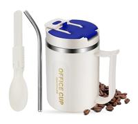 Kytpyi Tazas de Cafe, 500ml Moda Termo Cafe Acero Inoxidable con Tapa 1 Cuchara Plegable 1 Pajita para Casa Escuela Oficina (Azul)