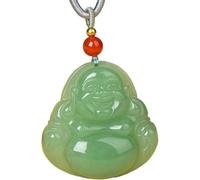 KYUEPONG Colgante de Buda de jade, Jade risa Buda colgante Feng Shui verde Maitreya amuleto riqueza collar