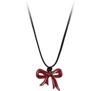 KYUEPONG Collar, Collares, Collar con Colgante de corazón con Lazo y cordón de Cuero Negro Ajustable, Elegante Collar de Cuerda con Textura de Resina, Regalo for Mujer(Ribbon Bow)