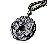 KYUEPONG Collar de Feng Shui, Collar de riqueza Feng Shui Amuleto Pixiu de obsidiana negra(With Simple Cord)