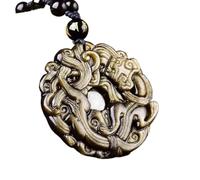 KYUEPONG Collar de Feng Shui, Collar de Riqueza Feng Shui Obsidiana Dorada Pixiu(With Simple Cord)