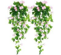 KYUEPONG Flores Colgantes Artificiales, 2PCS Artificial Hanging Flowers, Plastic Morning Glory Fake Outdoor