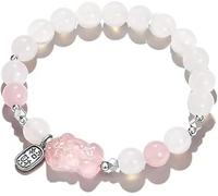 KYUEPONG Pulsera Feng Shui, Pulsera de Cuarzo Rosa Cristal Pixiu Feng Shui Riqueza Piedras Preciosas Chakra Amuleto Amor Piedra Natural Guardián la Fortuna