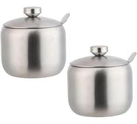KYUEPONG Recipiente para azúcar, Azucarero de acero inoxidable con tapa y cuchara, almacenamiento for sal, dulces y café(Small 2pcs)