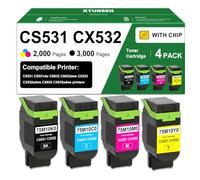KYUNSEN CS531 CX532 - Cartucho de tóner de repuesto para Lexmark 75M10K0 75M10Y0 75M10M0 75M10C0 Toner para CS531 CS531dw CX635 CX635adwe CX532 CX532adwe CS632 CS632dwe Impresora, (BCYM). Paquete de 4