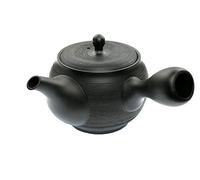 Kyusu Tetera japonesa con asa lateral para té verde, cerámica negra, 350 ml, colador de té de cerámica integrado, tetera asiática con una sola mano