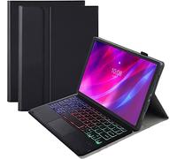 KYVELO Funda con Teclado Táctil y Ratón para Lenovo Tab P12 12,7" 2023, Teclado Retroiluminado 7 Colores Extraíble, Carcasa Protección Integral (Incluye Ñ),Negro
