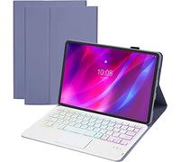 KYVELO Funda con Teclado Táctil y Ratón para Lenovo Tab P12 12,7" 2023, Teclado Retroiluminado 7 Colores Extraíble, Carcasa Protección Integral (Incluye Ñ),Púrpura