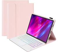 KYVELO Funda con Teclado Táctil y Ratón para Lenovo Tab P12 12,7" 2023, Teclado Retroiluminado 7 Colores Extraíble, Carcasa Protección Integral (Incluye Ñ),Rosado