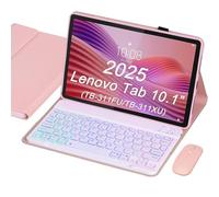 KYVELO Funda con Teclado y Ratón para Lenovo Tab 10.1" 2025 (TB-311FU/TB-311XU), Teclado Bluetooth Desmontable Magnético Retroiluminado 7 Colores,Porta Lápiz(Incluye Ñ) (Rosa)