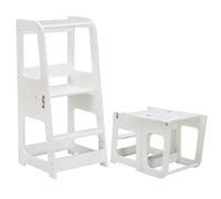 KYWAI® Torre de Aprendizaje Plegable de Madera Premium, Torre Aprendizaje 3 en 1 Convertible en Mesa y Silla - Empresa Comprometida con la Reforestación, Desde 1 Año, Escalón Ajustable (Blanco)