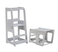 KYWAI® Torre de Aprendizaje Plegable de Madera Premium, Torre Aprendizaje 3 en 1 Convertible en Mesa y Silla - Empresa Comprometida con la Reforestación, Desde 1 Año, Escalón Ajustable (Gris Perla)