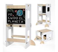 KYWAI Torre de Aprendizaje Plegable Montessori Premium, Torre Aprendizaje Plegable 3 en 1: Convertible en Escritorio con Pizarra - Marca Comprometida con la Reforestación, Desde 1 Año