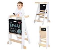 KYWAI® Torre de Aprendizaje Plegable Premium, Torre Aprendizaje Plegable Ajustable 2 Alturas, Diseño Nórdico con Pizarra Desmontable, Patas Anticaída - Marca Comprometida con la Reforestación