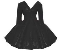 KYXSPINWARDPV Minivestido de piel de PVC con cuello en V, manga larga, acampanado, para cosplay, ropa de club, personalización, Negro, S