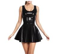 KYXSPINWARDPV Minivestido de piel de vinilo PVC para mujer, sin mangas, para fiesta, club, discoteca, personalización, Negro, 6XL