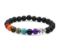 KYXSPINWARDPV Pulsera de cuentas de piedra natural de 8 mm, 7 chakras, para hombre, color negro y lava, 19cm, Piedra, Circonita cúbica