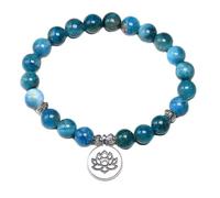 KYXSPINWARDPV Pulseras de chakras de piedra apatita azul natural para mujer, pulsera de cuentas de 8 mm para hombre, yoga, loto, 21cm, Piedra, Circonita cúbica