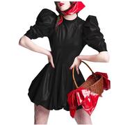 KYXSPINWARDPV Sissy - Minivestido de piel con aspecto mojado para cosplay, fiesta, disfraz, plisado, de PVC, personalización, Negro, L