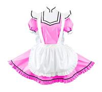 KYXSPINWARDPV Sissy - Minivestido plisado de piel brillante con cuello de Peter Pan de PVC para cosplay con delantal, aspecto húmedo, color rojo, talla XXL