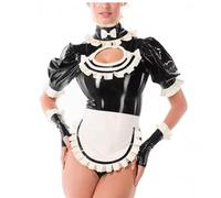 KYXSPINWARDPV Sissy - Uniformes de sirvienta francesa, trajes de cosplay, cuello con volantes, manga corta, traje de PVC con delantal, negro, talla 7XL