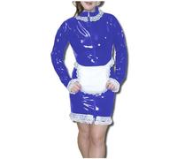 KYXSPINWARDPV Vestido de sirvienta de PVC brillante con adornos blancos, entallado con delantal, personalización de disfraz de cosplay de mariquita, azul, talla L
